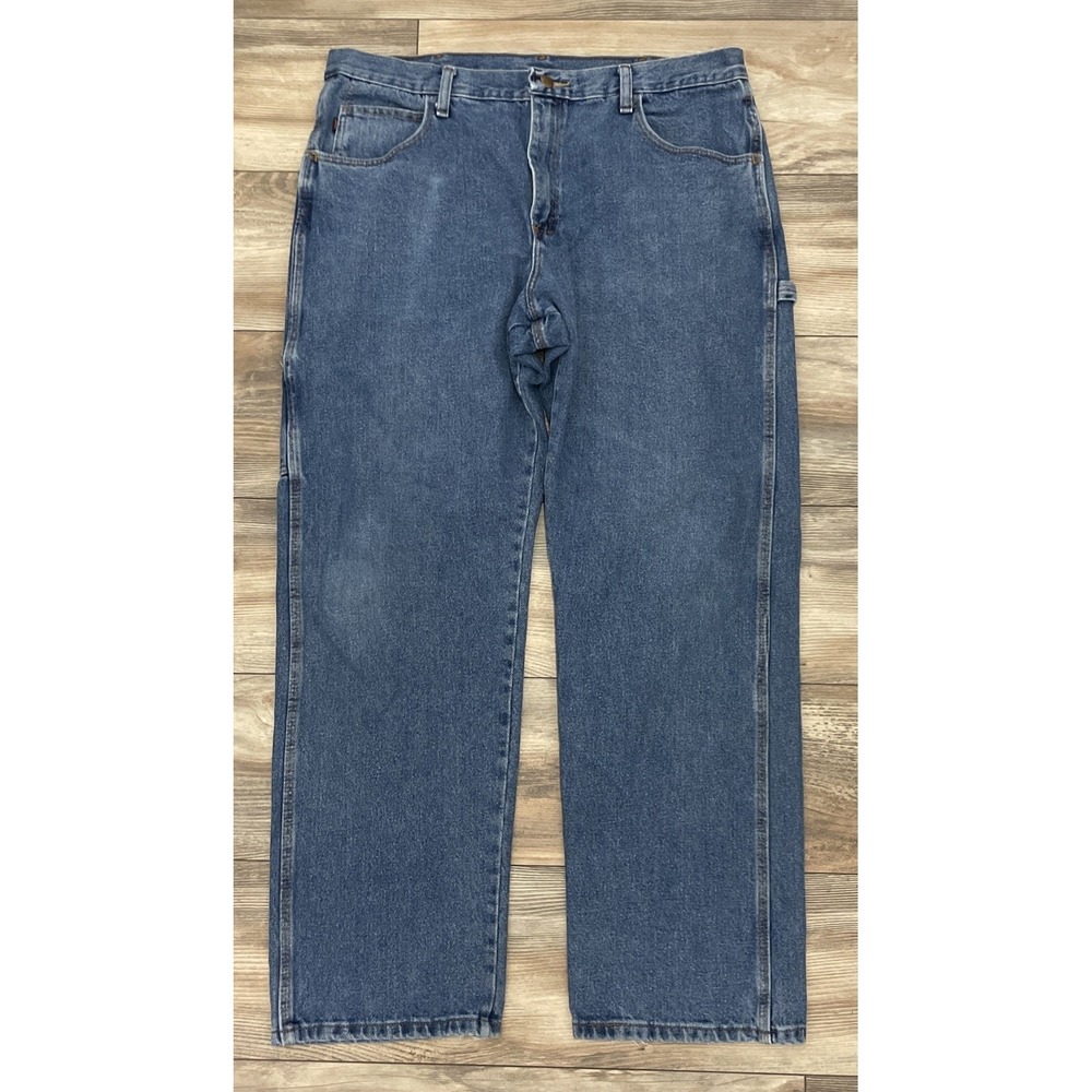 Red Kap Relaxed Fit Medium Wash Straight Mexico Mens Carpenter Blue Jeans 38X32
